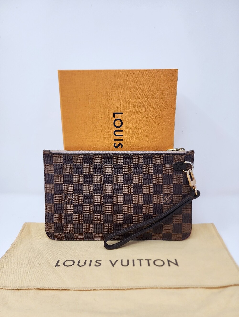 Authentic Louis Neverfull MM Vuitton Damier Ebene Wristlet Pouch
